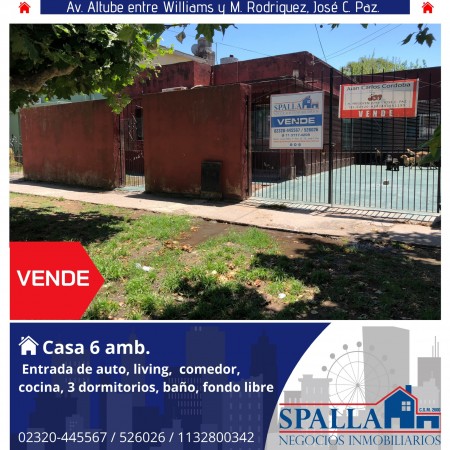 CASA EN VENTA SOBRE AV. ALTUBE - 6 AMBIENTES - OPORTUNIDAD - ESCUCHA OFERTAS - Jose C. Paz